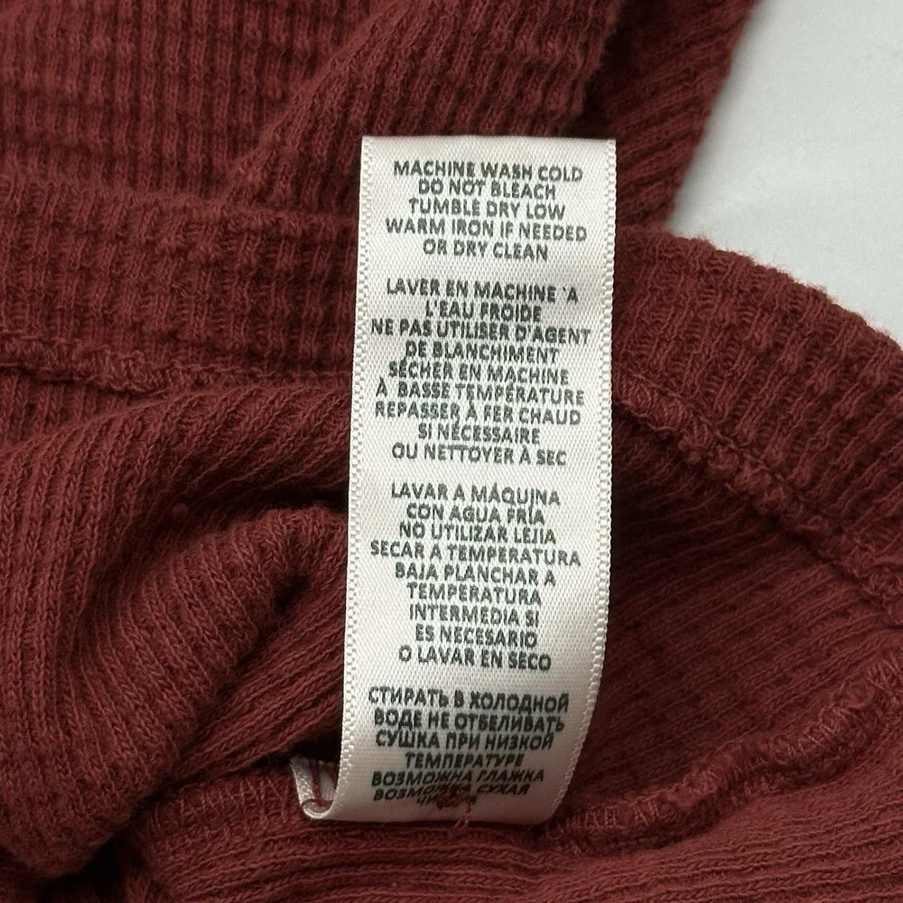RE/DONE x Hanes Women's Size Small Red Thermal Henley Waffle Long Sleeve Shirt